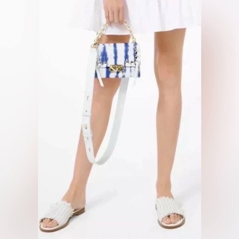 Michael Kors Cece Mini Satchel NWT Blue Tie Dye Leather Crossbody Bag - Picture 2 of 15
